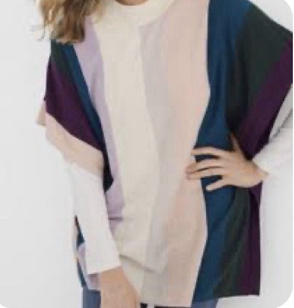 Chico's Purple Pink Green Striped Knit Poncho Large XL sweater cape wrap luxury